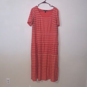 Suite 7 Orange Striped Summer Dress Short Sleeve Maxi